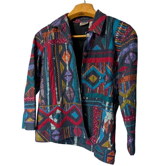 Chicos Design Jacket Large Southwest Embroidered silk applique - Picture 7 of 10